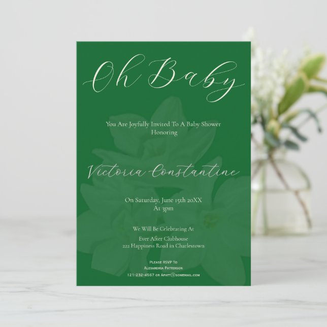 Convite Elegant Forest Green Oh Baby Shower Invitation (Em pé/Frente)