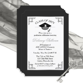 Convite Elegant Formal Silver College Graduation Party