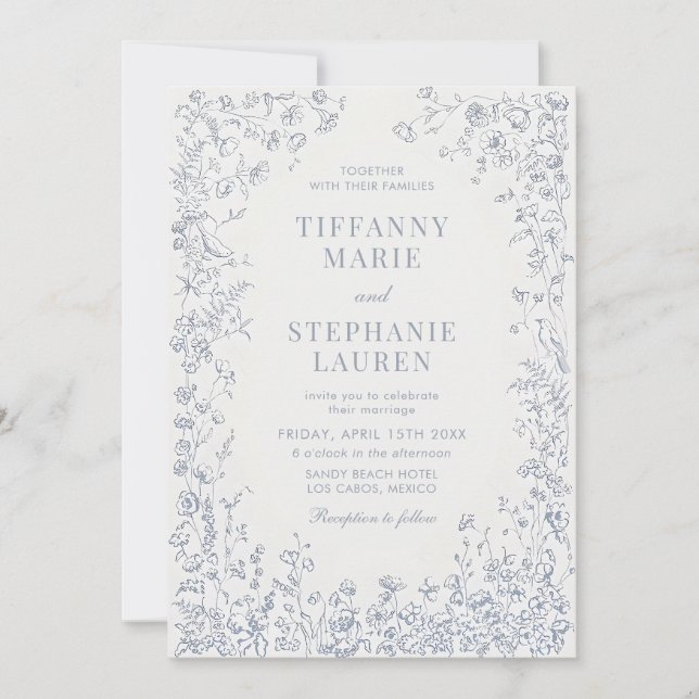 Convite Elegant French Floral Wedding Invitation (Frente)