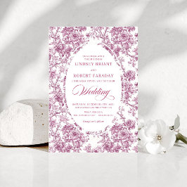 Convite Elegant French Toile Rose Pattern Wedding Invite