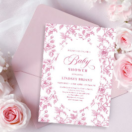 Convite Elegant French Toile Roses Pink Baby Shower Invite