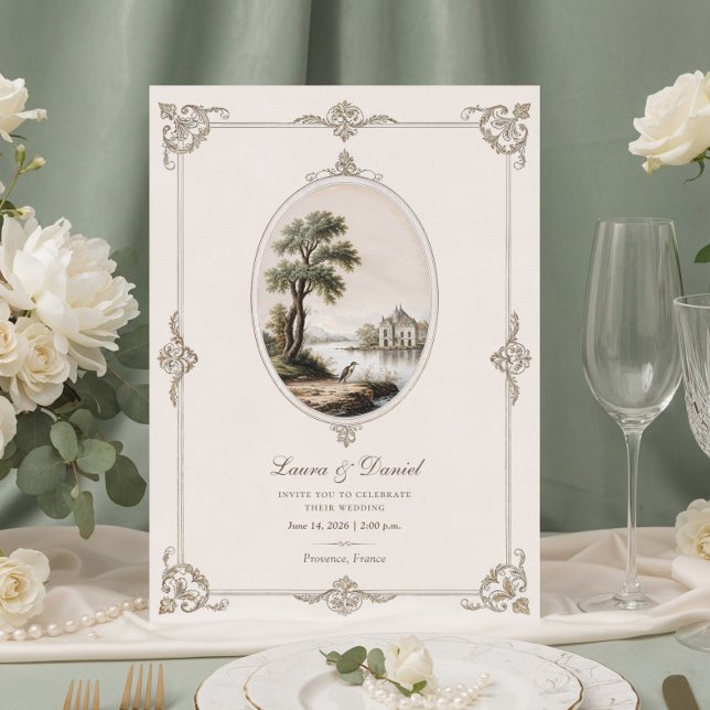 Convite Elegant French Vintage Chateau Wedding  (Criador carregado)