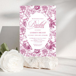 Convite Elegant Fuchsia Pink Roses Pattern Bridal Shower 