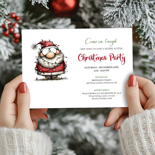 Convite Elegant Funny Santa Claus Holiday Party Invitation (Elegant Funny Santa Claus Holiday Party Invite)