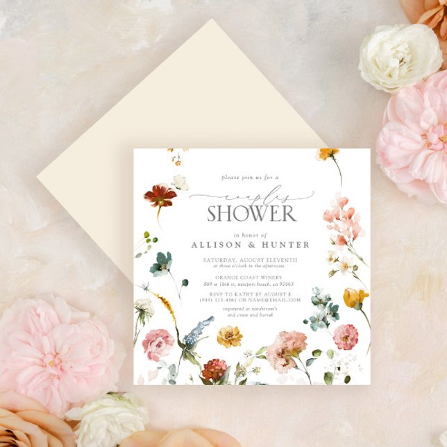 Convite Elegant Garden Flowers Watercolor Couples Shower (Criador carregado)