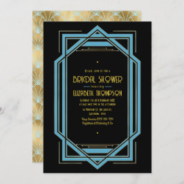 Convite Elegant Gatsby Art Deco Blue & Gold Bridal Shower