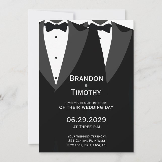 Convite Elegant Gay Wedding Invitation Black Tie (Frente)