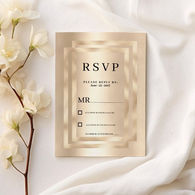 Convite Elegant geometric champagne gold glam RSVP  (Elegant geometric champagne gold glam RSVP)