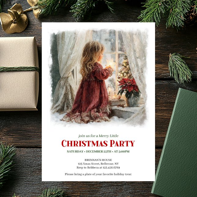 Convite Elegant girl awaits Santa editable holiday invite (Elegant girl awaits Santa editable holiday invitation)