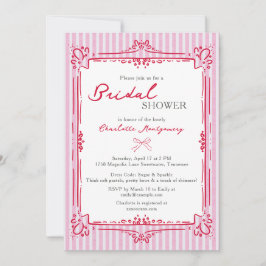 Convite Elegant Glam Frame & Pink Stripes Bridal Shower