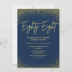 Convite Elegant Glam Marinho Dourado Glitter 88 anos