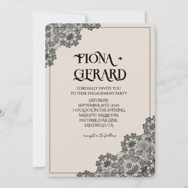 Convite Elegant Glamor Lace Engagement Party Invitation (Frente)