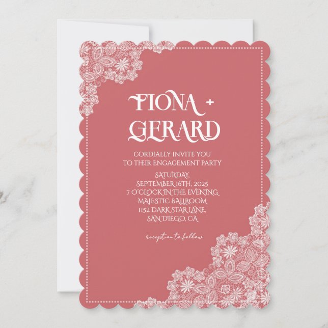 Convite Elegant Glamor Lace Engagement Party Invitation (Frente)