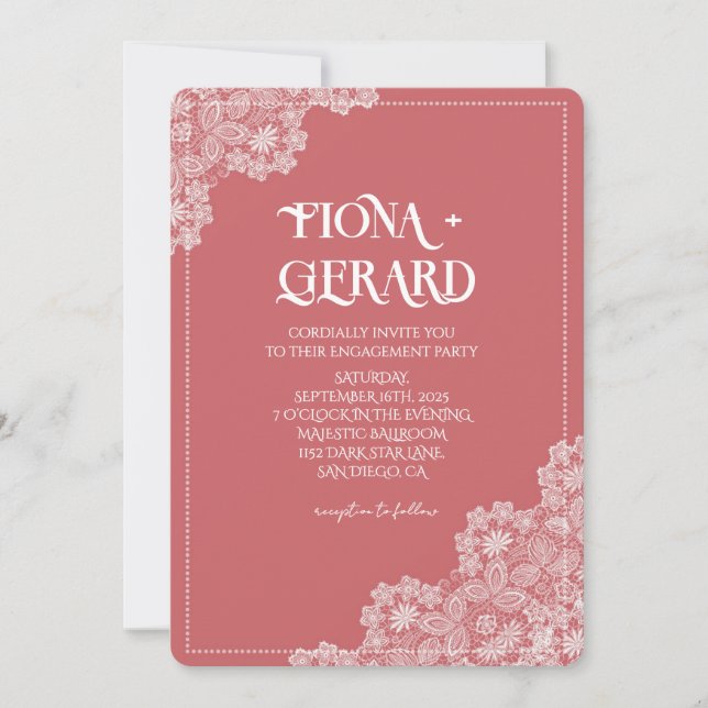 Convite Elegant Glamor Lace Engagement Party Invitation (Frente)