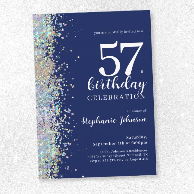Convite Elegant Glitter Navy Blue Any Age Birthday Party (Elegant Glitter Navy Blue Any Age Birthday Party Invitation)
