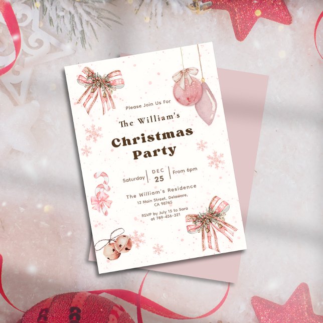 Convite Elegant Glitter Pink Coquette Christmas Party (Elegant Glitter Pink Coquette Christmas Party Invitation)