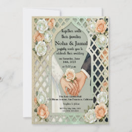 Convite Elegant Glitter Roses Arch Romantic Couple Hands