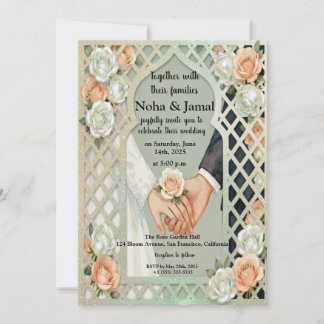 Convite Elegant Glitter Roses Arch Romantic Couple Hands