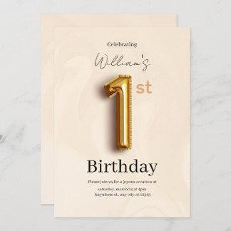 Convite Elegant Gold 1st Birthday Invite, Minimalist Boy 