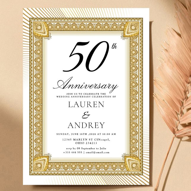 Convite Elegant  Gold 50th Wedding Anniversary (Criador carregado)