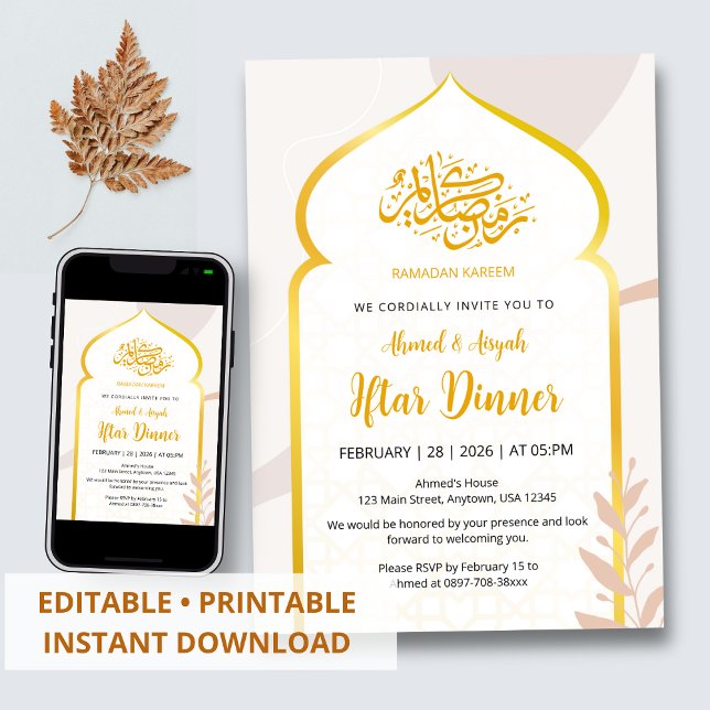 Convite Elegant Gold Arch Islamic Iftar Party Invitation (Criador carregado)