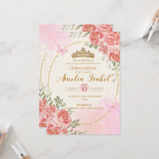 Convite Elegant Gold & Blush Quinceañera Invitation