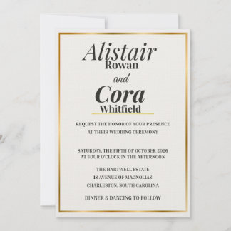 Convite Elegant Gold Border Wedding Invitation | Modern Mi