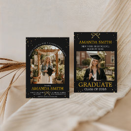 Convite Elegant Gold Bow Graduation Photo Invitation