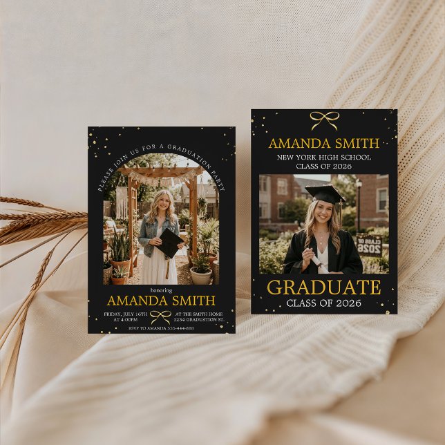 Convite Elegant Gold Bow Graduation Photo Invitation (Criador carregado)