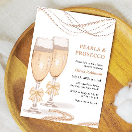 Convite Elegant Gold Bow Pearls and Prosecco Bridal Shower