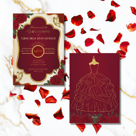 Convite Elegant Gold & Burgundy Quinceañera Invitation