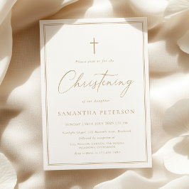 Convite Elegant Gold Calligraphy Christening