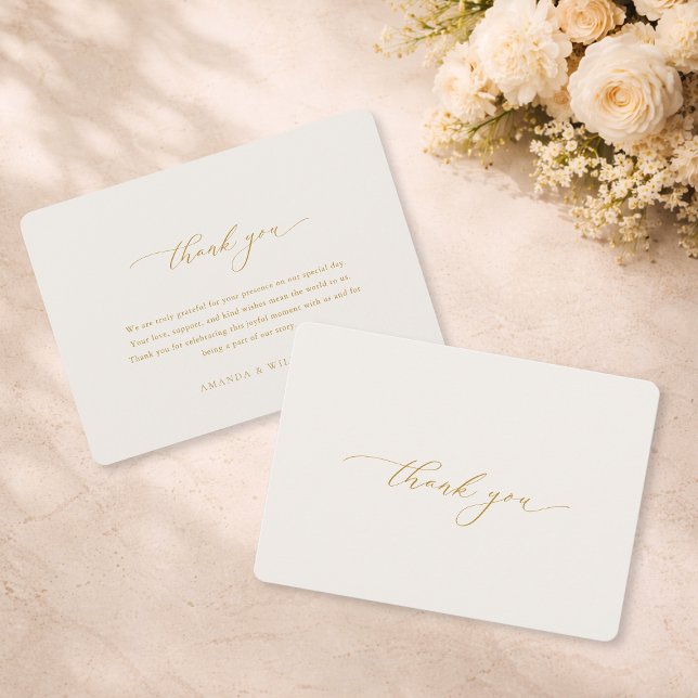 Convite Elegant Gold Calligraphy Wedding Thank You Card (Criador carregado)
