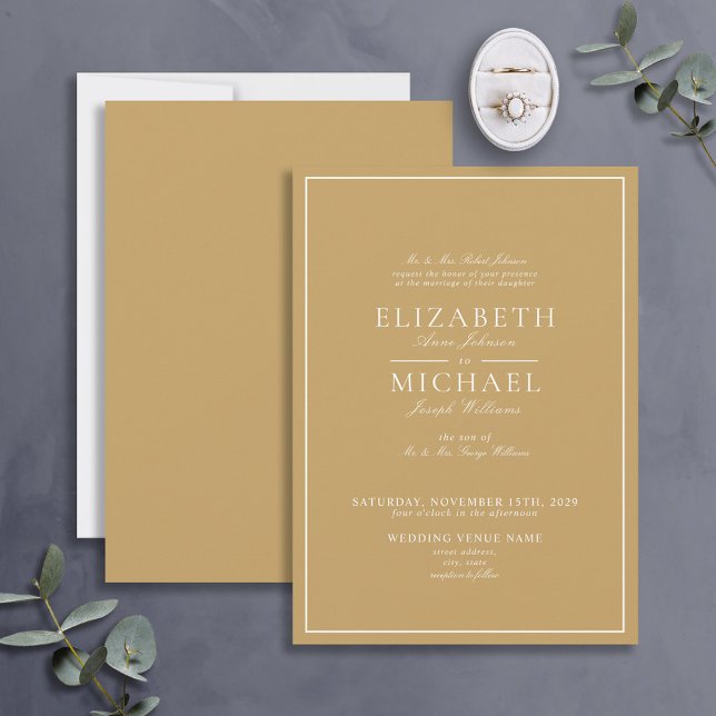 Convite Elegant Gold Classic Script Wedding Invitation (Criador carregado)
