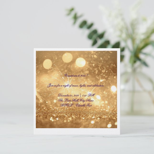 Convite Elegant Gold Countdown New Year 2025 Invitation  (Em pé/Frente)