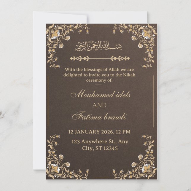 Convite Elegant Gold & Cream Arabic Wedding Invitation (Frente)
