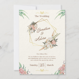 Convite Elegant Gold & Cream Minimalist Wedding Invitation
