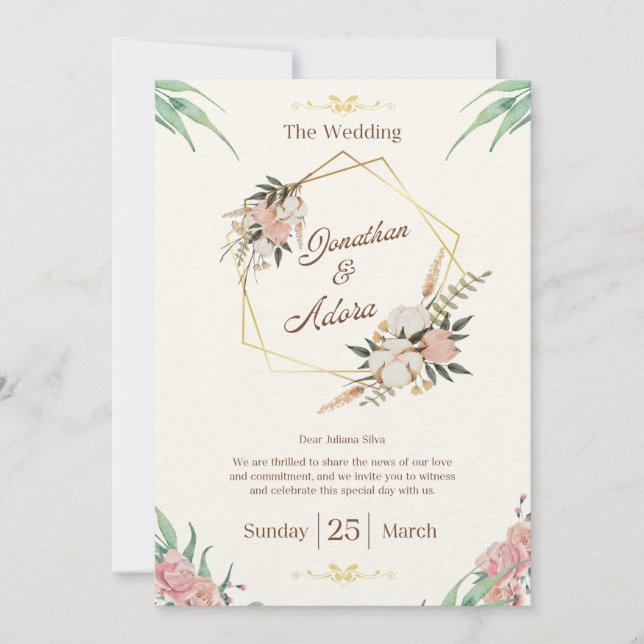 Convite Elegant Gold & Cream Minimalist Wedding Invitation (Frente)