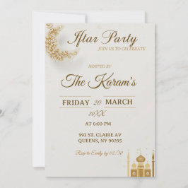 Convite Elegant Gold Crescent Moo, Ramadan Iftar Party 