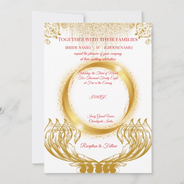 Convite Elegant Gold Design Wedding Invitation on White (Frente)
