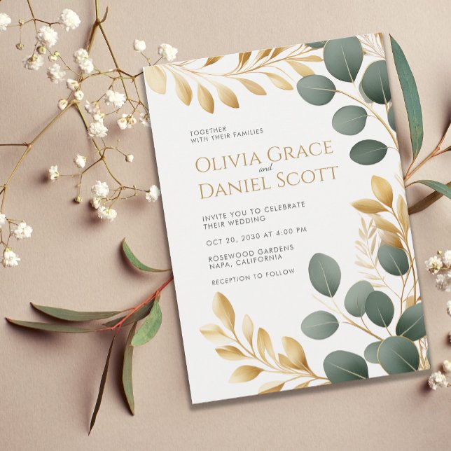 Convite Elegant Gold Eucalyptus Botanical Wedding (Criador carregado)