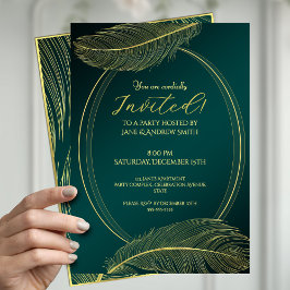 Convite Elegant Gold Feather Oval Frame Invitation Card On