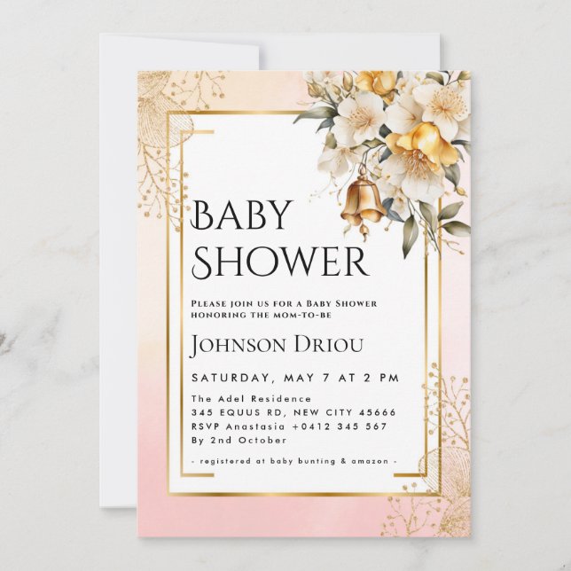 Convite Elegant Gold Floral Baby Shower Invitation (Frente)