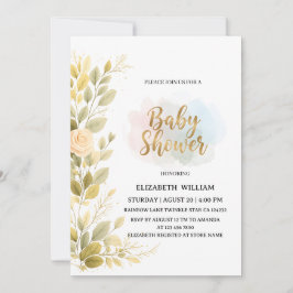 Convite Elegant Gold Floral Botanical Baby Shower 