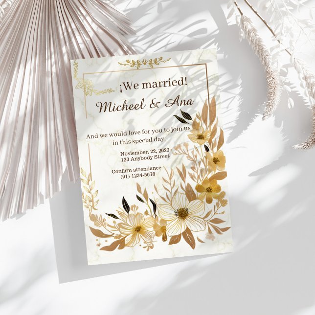 Convite Elegant Gold Floral Golden Wedding Invitation (Criador carregado)