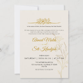 Convite Elegant Gold Floral Islamic Wedding Nikah & Photo