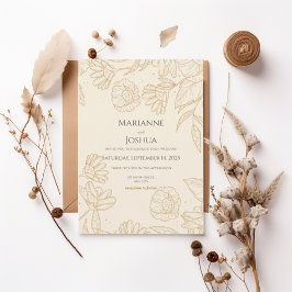 Convite Elegant Gold Floral Line Art Wedding Invitation