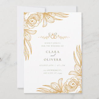 Convite Elegant Gold Floral Wedding Invitation