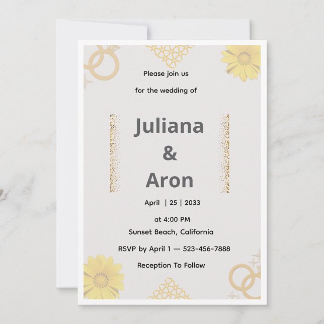 Convite Elegant Gold Floral Wedding Invitation - Chic Gold (Frente)