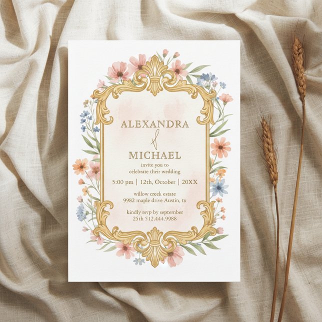 Convite Elegant Gold Floral Wedding Invitation Frame (Criador carregado)
